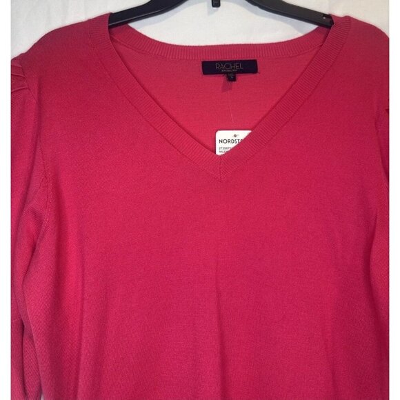 Rachel Roy Women’s V Neck 1/2 Sleeve Bright Pink Rayon Sweater Top Sz M NEW - Picture 2 of 10